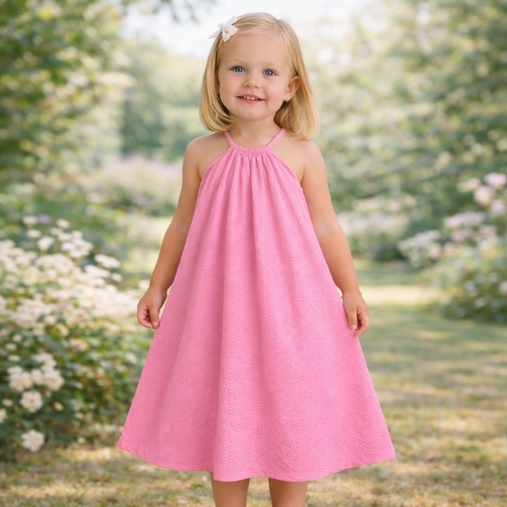 Bebe Organic Pink Halter Dress Eyelet Cotton Summer Toddler Girl Sz 2 Boutique